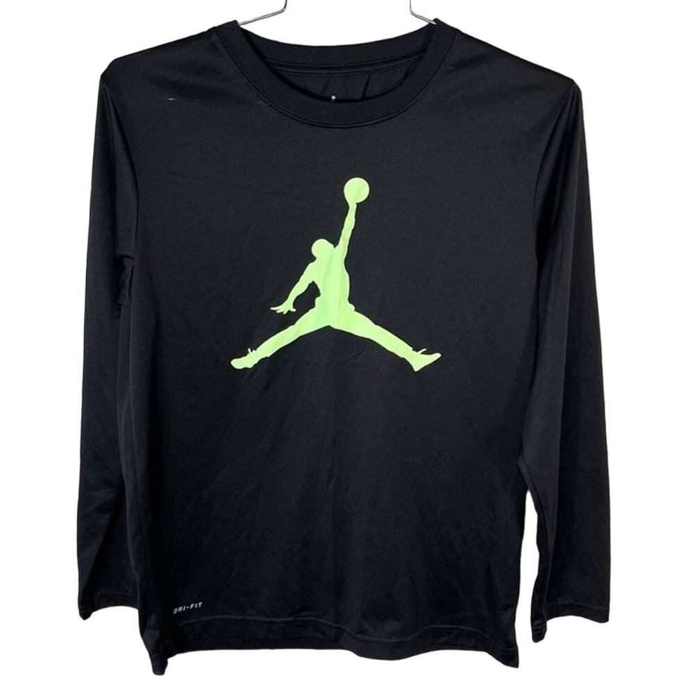 JORDAN Nike Black Long Sleeve "DRI-FIT" Jumpman Logo Shirt Boys Sz Large
